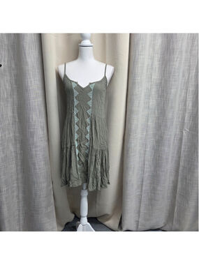 Mudd Olive Green Dress Floral Trim Summertime Boho Size XS